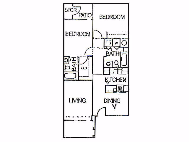 2 Beds • 2 Bath M 10-103 floor plan